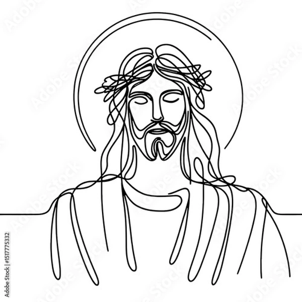 Fototapeta Simple Continuous one line drawing of Jesus Christ . Transparent background png file