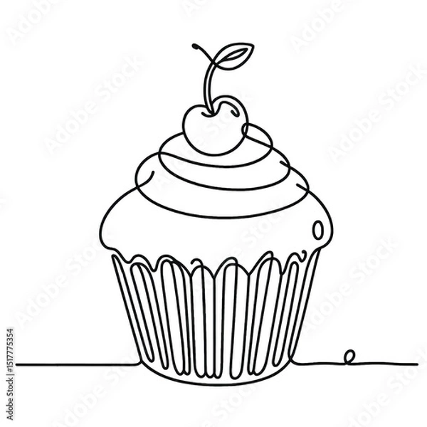 Fototapeta muffin cupcake simple continuous one line drawing . Transparent background png file