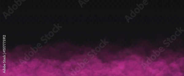 Fototapeta Pink Fog effect on transparent dark background. Vector Smoke cloud.