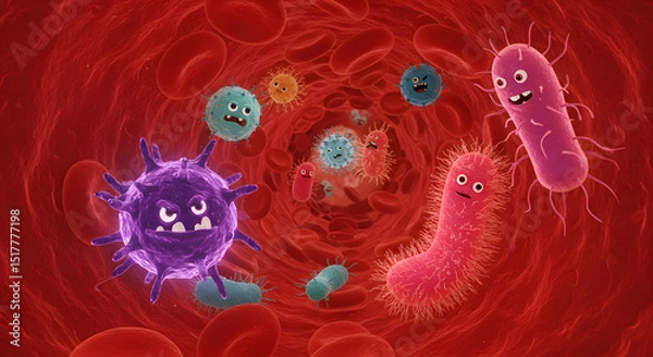 Obraz Microscopic World A Colorful Journey Through the Human Body's Microbiome