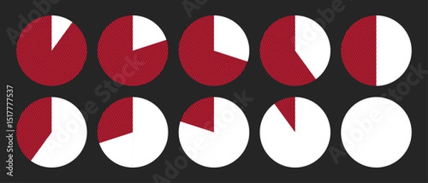 Fototapeta Infographic circle pie chart diagram loading interface for business presentation, UI, web design, isolated marketing map or download progress vector illustration in red and white color.