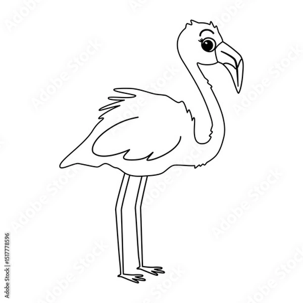 Fototapeta cute hand drawn cartoon character black and white flamingo funny vector illustration for coloring art book