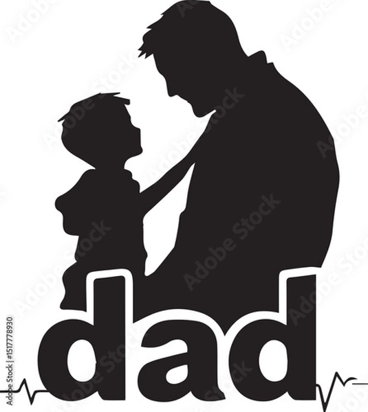 Fototapeta silhouette of father and child with heartbeat line and the word dad, symbolizing love, connection, and family bond