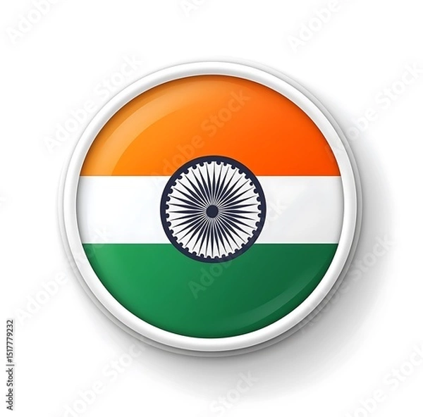 Fototapeta Shiny circle badge of indian flag with white border illustrating patriotism and independence