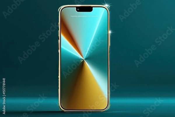 Fototapeta Smartphone Mockup With Abstract Screen on Teal Background, Ideal for Mobile App Advertising and Technology Innovation Concepts : Generative AI