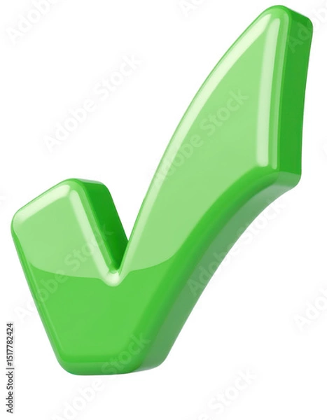 Fototapeta bold plastic check point symbol with strong green hue, flat minimal shape and thick outline in cartoon 3d, isolated for web design and presentations.