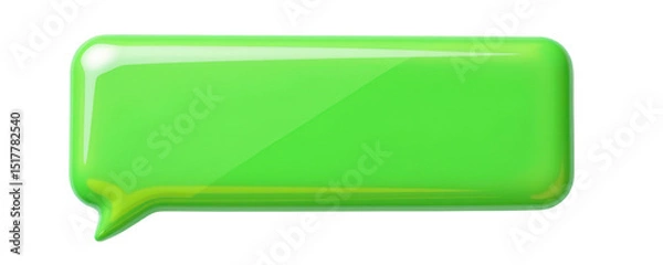 Fototapeta soft edge message box in bold plastic style 3d, neon green color with glossy cartoon look, isolated on transparent white background with clipping path for flexible use.