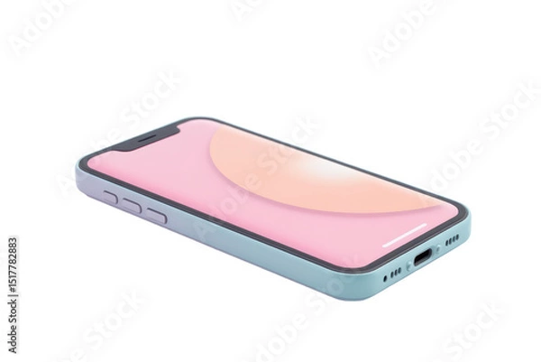 Fototapeta cute smartphone mockup icon in cartoon 3d style, screen slightly tilted with plastic texture in pastel tones, clean isolated scene with white background and clipping path.