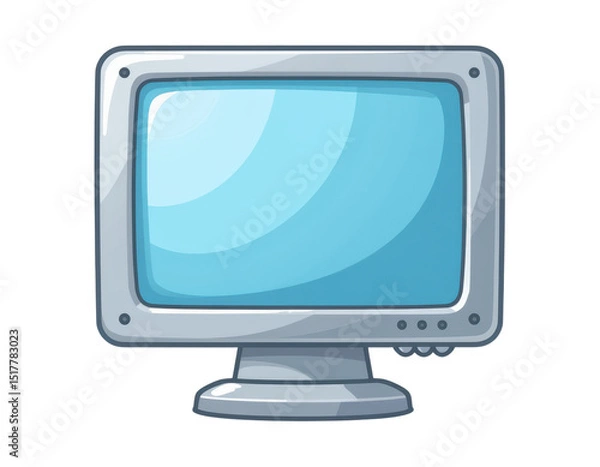 Fototapeta single plastic monitor icon with thick bezel and minimal cartoon lines, isolated on transparent background with subtle shadows and lighting gradients.