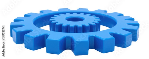 Fototapeta front facing cogwheel in 3d cartoon plastic style, smooth edges and symmetrical teeth, deep blue hue, isolated for business iconography.