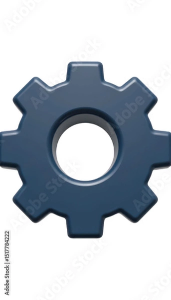 Fototapeta simplified gear icon with wide teeth and a hollow center, 3d cartoon plastic rendered in dark navy, isolated for process illustrations.