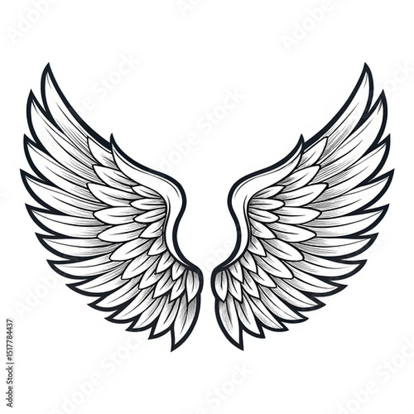 Fototapeta Elegant Angel Wings Symmetrical Line Art with Graceful and Minimalist Design