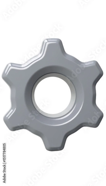 Fototapeta thick cogwheel icon with beveled edges and modern cartoon look, rendered in glossy grey plastic, isolated for clean stock layout.