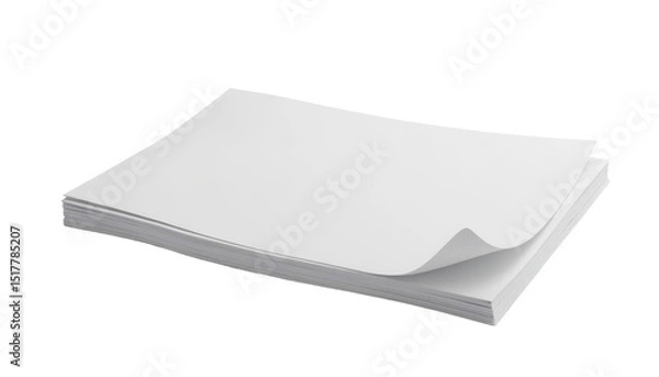 Fototapeta stack of documents in flat white plastic style, with corner page lift and subtle paper lines, isolated for admin or paperwork visuals.