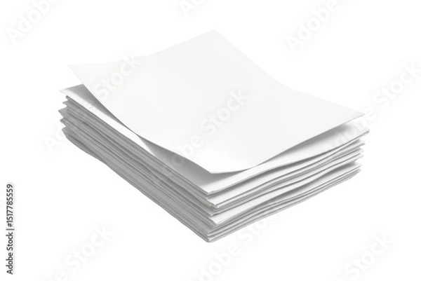 Fototapeta cartoon paper stack icon with top page folded, layered effect in white plastic, suitable for report/document stock use.