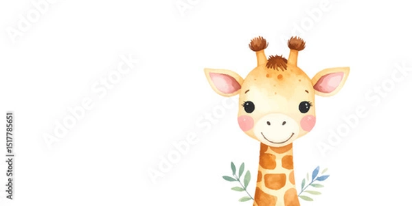 Fototapeta Cute and funny giraffe with happy smile is a fun vector animal illustration.