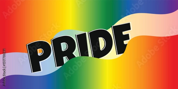 Fototapeta Pride Rainbow Flag Wavy Background with Bold Text