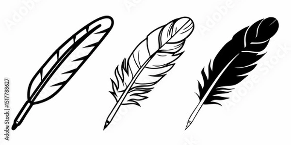Fototapeta Pen feather icon set of  simple style vector image. Feathers vector set in a flat style. isolated feathers silhouette 