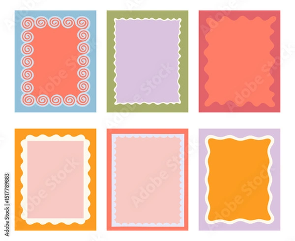 Fototapeta Vector set of hand drawn cut out style frames and borders - abstract design elements for wedding, birthday party invitations, greeting cards, prints, in marine coastal style with copy space for text