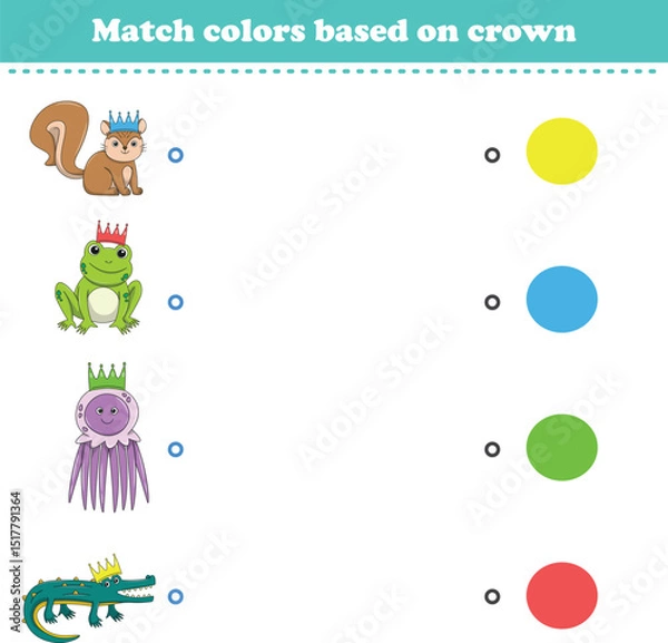 Fototapeta Match the color of the animal's crown. Educational game for color recognition