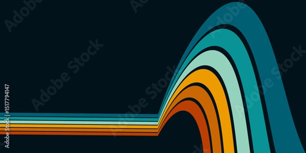 Fototapeta Abstract background of rainbow groovy Wavy Line design in 1970s Hippie Retro style. Vector pattern ready to use for cloth, textile, wrap and other.