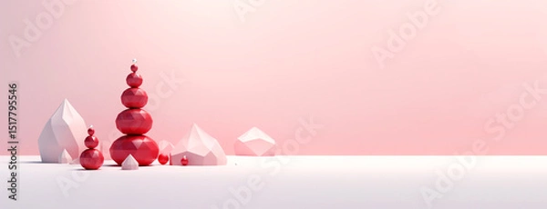 Obraz Minimalist Christmas tree design. A red geometric tree on an abstract background. Ideal for a holiday banner with ample copy space. Stylish holiday background