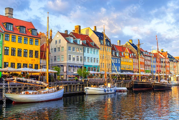 Fototapeta Copenhagen, Denmark: Old Nyhavn harbour with ships and colorful buildings, Old Town, Europe