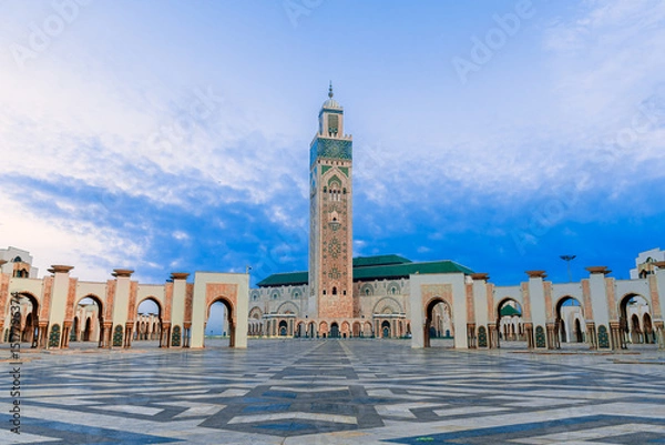 Fototapeta Casablanca, Morocco: Panoramic view of Hassan II Mosque, largest functioning mosque in Africa