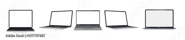 Fototapeta Realistic laptop mockup with blank screen isolated on white background, perspective laptop mock up different angles views