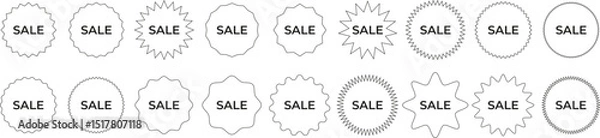 Fototapeta Outline Sale Labels Set. Black outlined vector sale badges in different shapes, perfect for ecommerce promotions and product marketing. Vector EPS 10