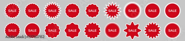 Fototapeta Red SALE Labels with White Border. Promo Tag Pack. Labels with white border outlines, starburst and wavy shapes, perfect for seasonal sales and special offers. Vector EPS 10