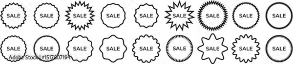 Fototapeta Outline SALE Tags Collection. Vector set of outline SALE badges with hand-drawn effect in multiple shapes for modern marketing design. Vector EPS 10