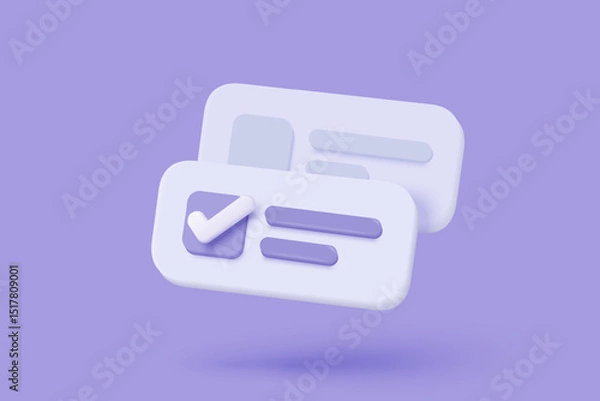 Fototapeta 3d check mark sign icon on bubble. check list button best choice for right, success, tick, accept, agree on application. 3d choose correct icon vector with shadow render illustration