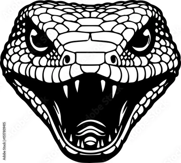 Fototapeta SVG snake with open mouth black and white vector file for printing, cutting