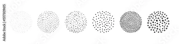Fototapeta Hand drawn dotted circle textures set. Vector abstract sketch creative organic design elements