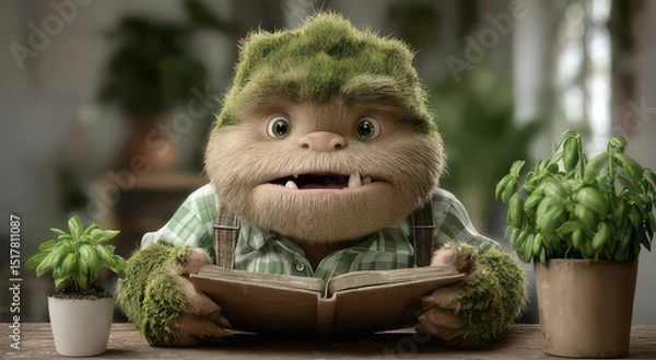 Fototapeta Whimsical Creature Reading in a Cozy Indoor Setting
