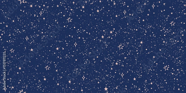 Obraz Seamless cosmic boho pattern with stars on blue background for tarot, astrology. Mystical sky with abstract ornament for horoscope. Vector illustration.