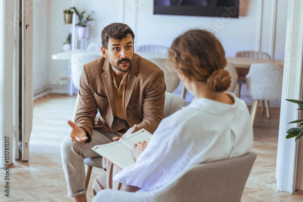 Fototapeta Focused Therapy Session Between Client and Therapist in a Comfortable Office Setting