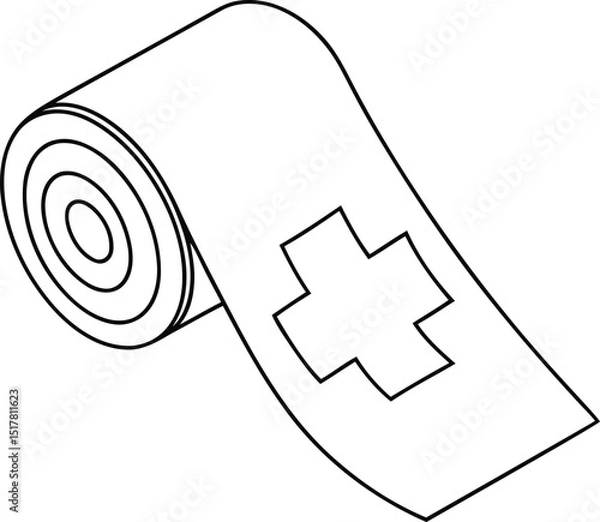Obraz Roll of bandage with medical cross line art icon, Roll of bandage with medical cross silhouette and line art vector illustration