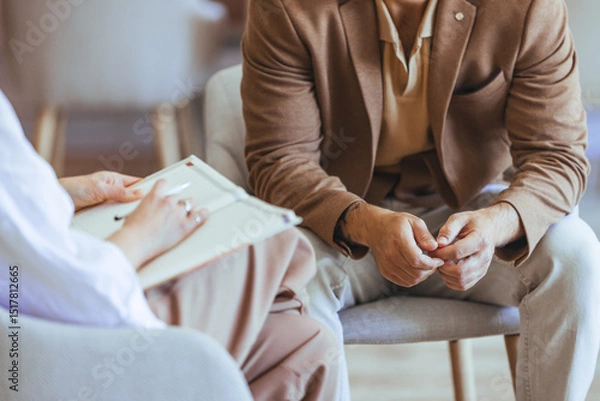 Fototapeta Two Individuals Engaged in Therapy Session for Consultation and Emotional Support