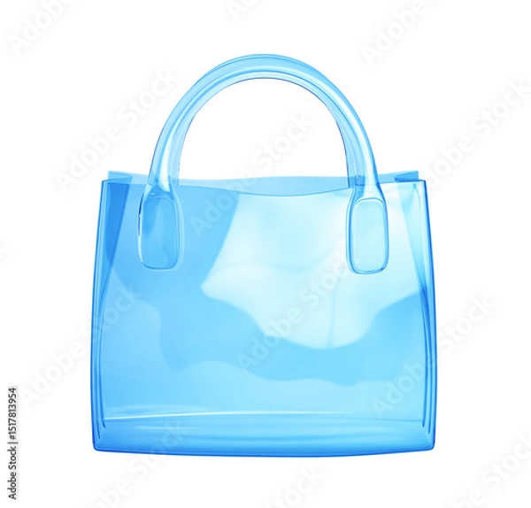 Fototapeta Blue silicone shopping bag. Transparent bag isolated on white background. Clipping path included