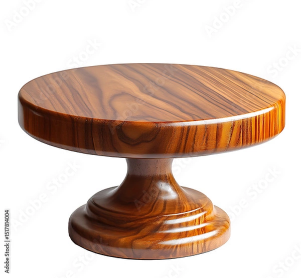 Fototapeta A polished round wooden cake stand with a pedestal base ideal for displaying desserts or other items