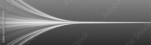 Fototapeta Snowy road on gray transparent background.. White bright blurred light lines in wave and speed motion. Abstract vector fire circles, sparkling swirls and energetic light spiral frames.	