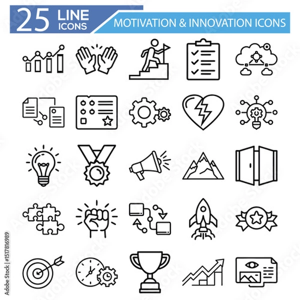 Fototapeta Motivation & Innovation Icon Set – Creative Outline Icons for Ideas, Growth, and Success