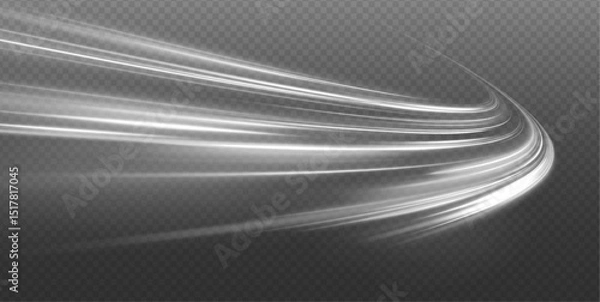 Fototapeta Glowing curve light trails, white lines of motion with high-speed optic fiber and fast-moving light effects. Big data traffic visualization, dynamic high speed data streaming traffic.	