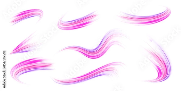 Fototapeta Expressway, car headlight effect. Abstract neon light rays vector png background. Light trail wave, fire path trace line, car lights, optic fiber and incandescence curve twirl.