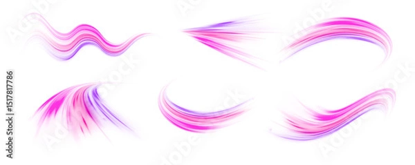 Fototapeta Expressway, car headlight effect. Abstract neon light rays vector png background. Light trail wave, fire path trace line, car lights, optic fiber and incandescence curve twirl.