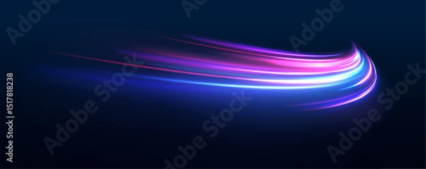 Fototapeta Speed connection vector background. Vector swirl trail effect. Light trail wave, fire path trace line, car lights, optic fiber and incandescence curve twirl.	