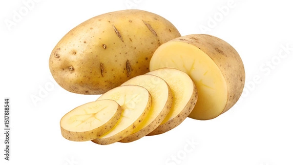 Fototapeta whole potato and slice isolated on transparent background