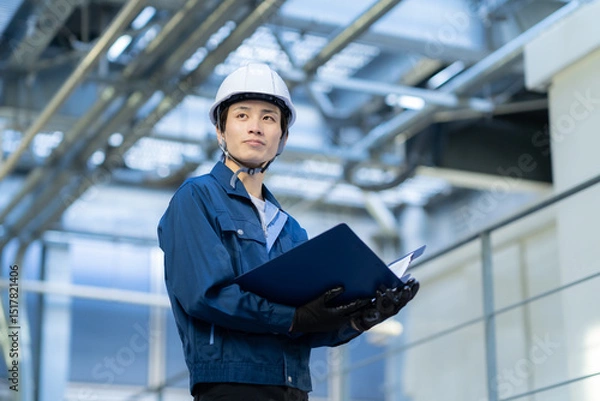 Obraz ビルメンテナンスをする若いエンジニア　撮影協力：学校法人電波学園東京電子専門学校